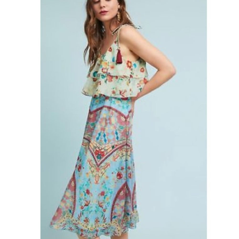 Anthropologie Tasseled Kerchief Midi Dress SZ S